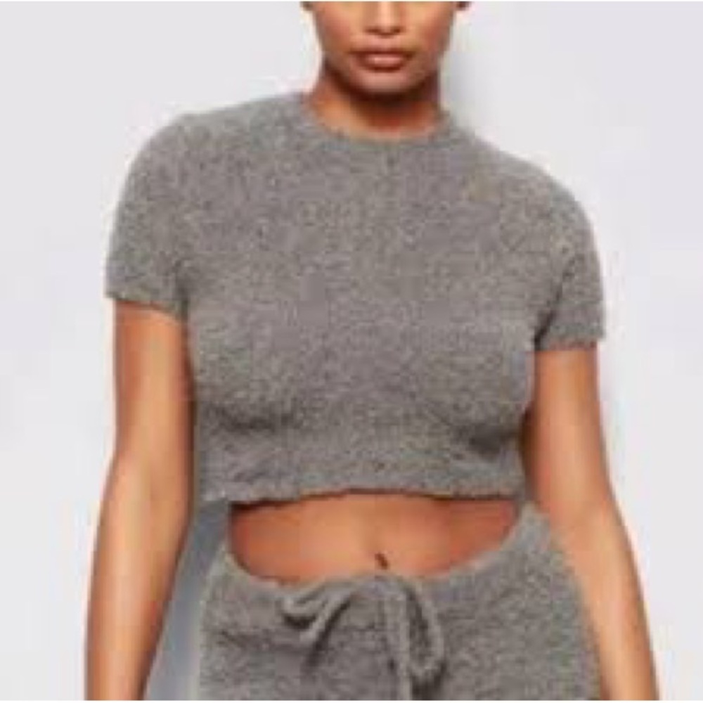 NWTS SKIMS COZY TEDDY CROPPED SHORT SLEEVE  SWEATER TOP | L/XL